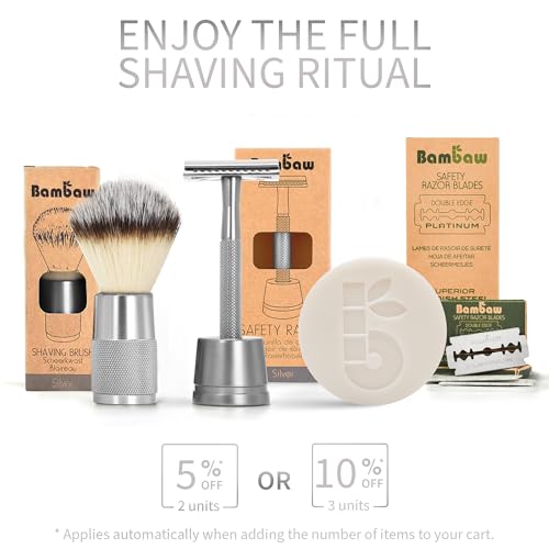Image of Bambaw Double Edge Safety Razor for Men & Women, Metal Razor with 5 Double Edge Safety Razor Blades, Eco-Friendly Razor - Silver