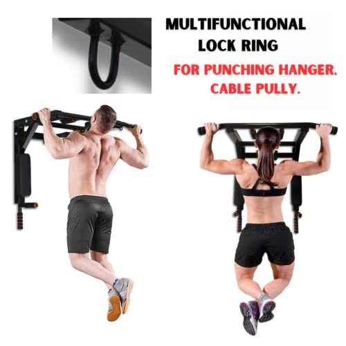 Image of wall mount pull up bar 3in1 multi grip chin up for dips station,strengrh tarining,increasinh hieght for home gym equipments