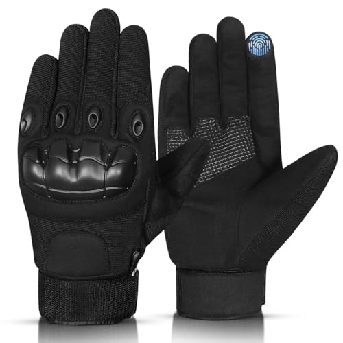 Guantes protectores de dedo completo para hombre con acolchado de nudillos, adecuados para montar en motocicleta, trabajo al aire libre y actividades generales, compatibles con pantalla táctil y
