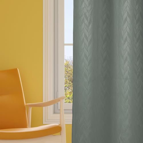 Image of LINENWALAS 100% True Blackout Curtains 7.5 Feet Long - Set of 2 Panels, Herringbone Embossed Design Complete Light Block, Thermal Insulated & Noise Reducing Room Darkening Curtains (Light Grey)
