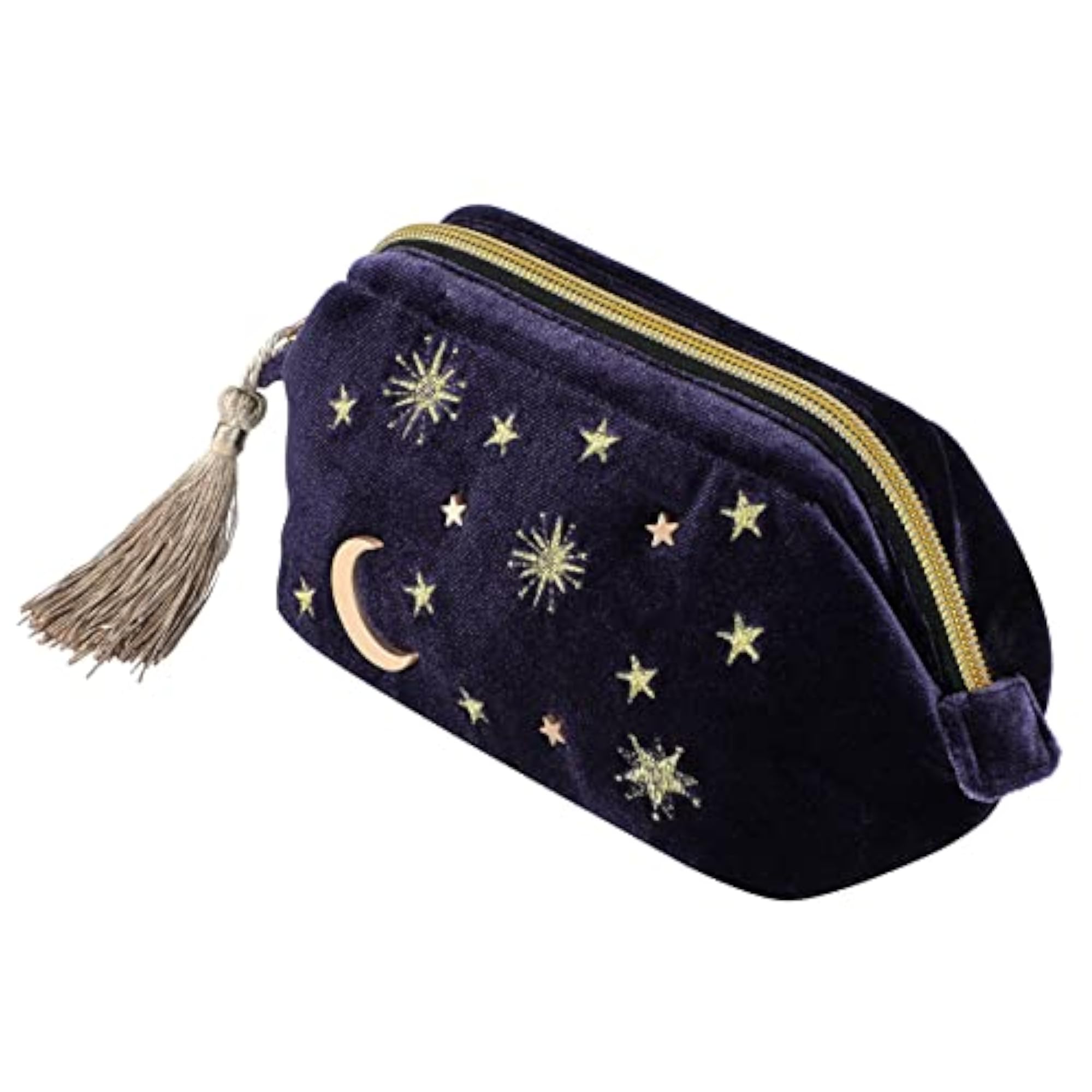 Navy Velvet Cosmetic Bag with Moon & Stars Embroidery, Gift