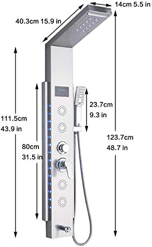 Columna de Ducha LED con Panel de Acero Inoxidable, Sistema de Ducha con Pantalla de Temperatura, Cabezal Lluvia y Duchador de Mano miniatura 2