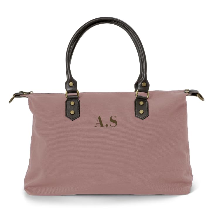 Bolso Leonardo Belorias Rosa Personalizable con Iniciales Bordadas, con Asas de Piel Marrón, 47x32 cm, Incluye Correa Marrón