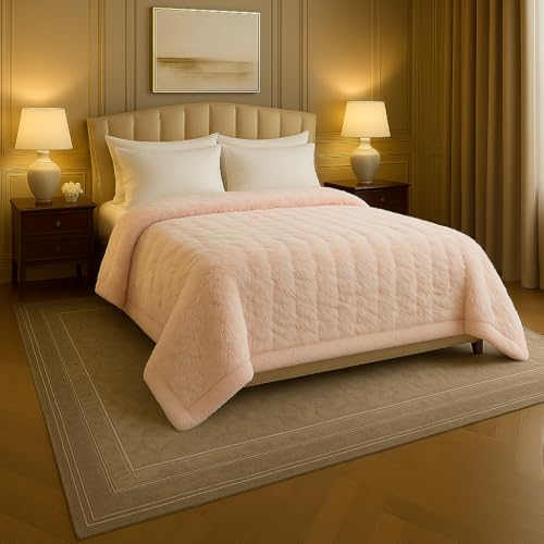 Image of Signature 3-Ply Faux Rabbit Fur Blanket King Size | Ultra Soft Heavy Weight Quilt-Feel Blanket | 6kg Luxury Winter Comforter for Bed Ideal for Heavy Winters (Peach)
