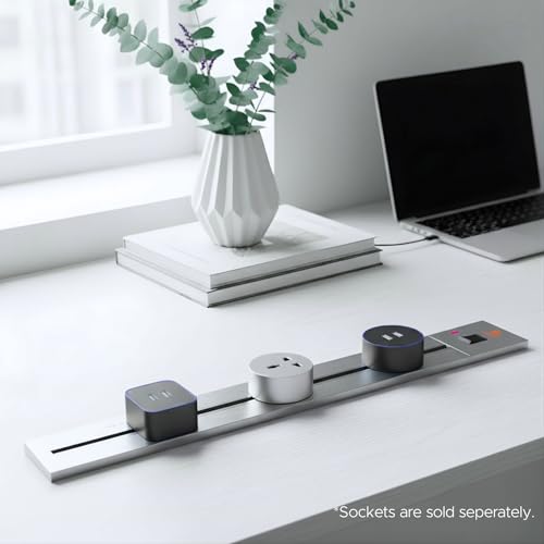 Image of Adjustable Plug-in Power Track | Electrical Movable Sliding Power Track | Surface Mounted Extension for Home, Office, Multiple Tabletop Outlets 1 Year Warranty (Silver, 120cm, Surface Mounted)