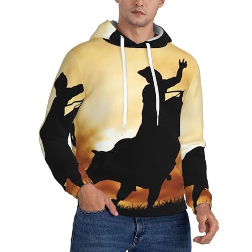Sweat-shirt à capuche homme Bull Riding imprimé taureau avec cordon