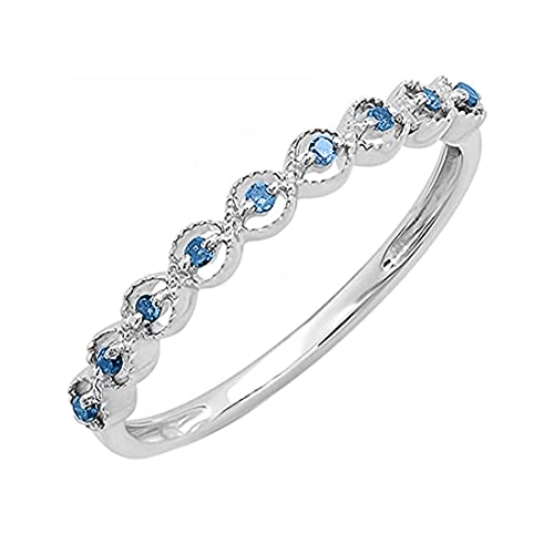 Dazzlingrock Collection 0.20 Cttw Round Blue Diamond 9 Stone Minimalist Stackable Wedding Ring for Women in 925 Sterling Silver
