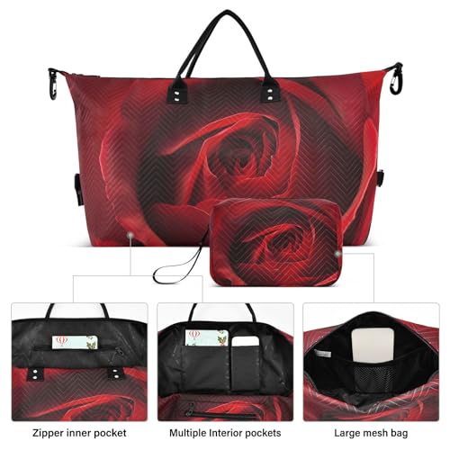 Large Travel Duffel Bag, Red Rose Closeup Sports Tote Gym Bag, Shoulder Weekender Overnight Bag for Women Men, Carry On Luggage with Toiletry Bags2