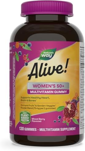 Nature's Way Alive! Women’s 50+ Daily Gummy Multivitamin, Supports Heart, Brain & Bones, Mixed Berry Flavored, 130 Gummies