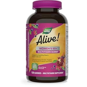Nature’s Way Alive! Women’s 50+ Daily Gummy Multivitamin, Supports Multiple Body Systems*, Supports Healthy Heart, Brain & Bones*, B-Vitamins, Mixed Berry Flavored,130 Gummies (Packaging May Vary)