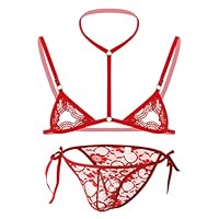 JIAHG Herren Spitze Dessous Set Sissy Panties mit BH Tops Sexy Mesh Unterwäsche Kostüm Outfit Bikini Set Schlafzimmer Rollenspiel Nachtwäsche