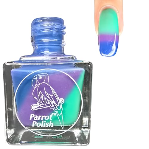 Parrot Polish Thermal Color Changing Nail Polish Blue to Purple to Aqua Quick Dry Lacquer Temperature Change Nail Enamel Calico Dreamin 0.5 Fl Oz