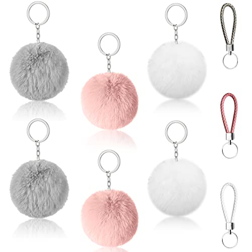 ZYNERY 6 Stücke Pom Poms Schlüsselanhänger Flaumig Faux Pompoms Schlüsselring Weiche Plüsch Schlüsselring Ornament Anhänger Zubehör für Damen Mädchen Frauen Cover