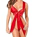Produktbild Damen Sexy Reizwäsche mit Rot Schleife Bodydoll Halloween Weihnachten Cosplay Dessous Sets Rot