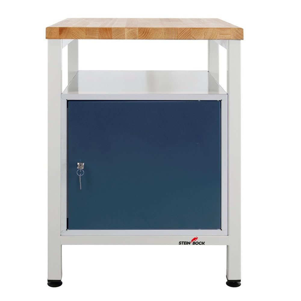 Steinbock Werkbank mit 1 Tür, Regal- und Ablageboden | 300 kg Tragkraft | HxBxT 84 x 60 x 60 cm | Anthrazitgrau | 4 cm Starke geölte Holzplatte | stabiles Stahlgestell | Made in EU | Werktisch