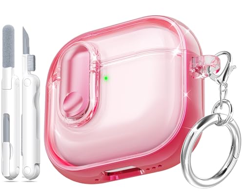 Image of for AirPods 4th Generation Case 2024 with Bright Plated Bezel and Switches, Military-Grade Shockproof Transparent Anti-Yellowing for AirPods 4 Cover, Peach Pink