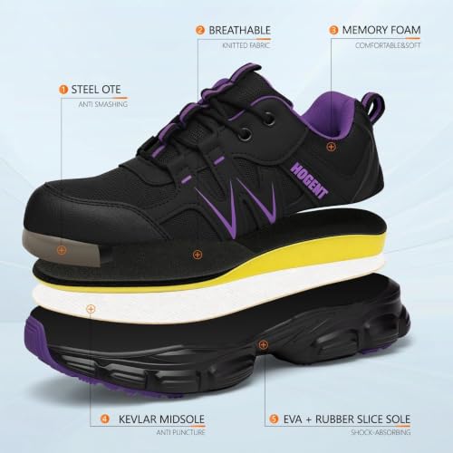 Image of Hogent Steel Toe Shoes for Men Women - Non Slip & Lightweight Work Shoes