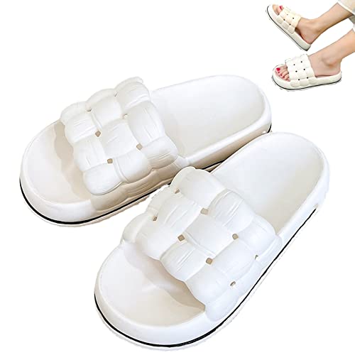 Bequeme Plateau-Hausschuhe für Damen, Unisex-Duschbadezimmer-Hausschuhe aus EVA-Massageschaum, superweiche, rutschfeste, schnell trocknende Sandalen mit dicker Sohle (40-41,Weiß) Cover