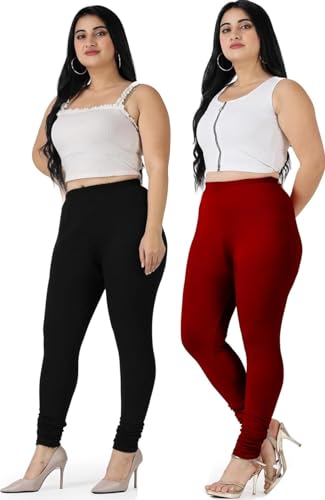 Image of Women Cotton Lycra Leggings Multicolor Pack of 2 Size Chart Waist L 28-30 inch, XL :32 inch, XXL :-34inch,3XL : 36