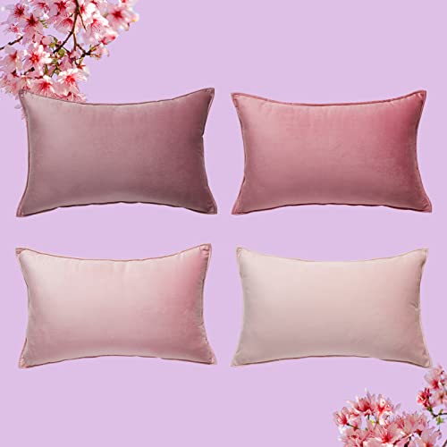 Topfinel Housse de Coussin 30 x 50 Rose Lot de 4 Decorative Chambre Enfant Fille Bebe Velours Doux Boheme pour Canape Salon Déco Scandinave Aesthetic Double...