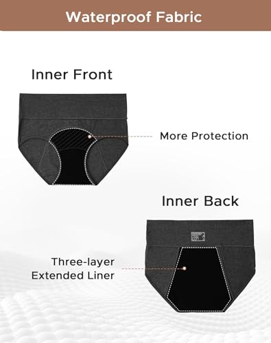 Image of INNERSY Period Underwear for Women Leakproof High Waisted Menstrual Cotton Panties 3 Pack