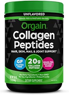 Orgain Hydrolyzed Collagen Peptides Powder, 20g Grass Fed Collagen - Hair, Skin, Nail, & Joint Support Supplement, Paleo & Keto, Non-GMO, Type I and III, 1lb (Packaging May Vary)
