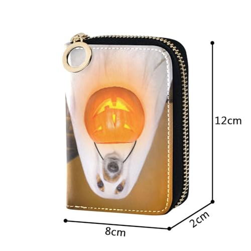 Funny Dog Ghost in Pumpkin Lantern Or Light RFID Credit Card Holder Wallets for Women, Leather Zipper Card Case Accordion Wallet for Women Girls4