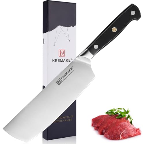 KEEMAKE Küchenmesser Hackmesser 20cm, Nakiri Kochmesser aus hochwertigem Carbon Edelstahl, Scharfe Messer mit ergonomischem Griff