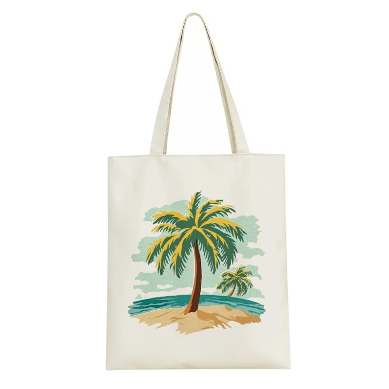 Summer Tropical Palm Tree Canvas Tote Bag, Reusable Shoulder Tote Bag for Women and Men, Large Durable Canvas Shoulder Bag Perfect for Grocery Work Beach Shopping