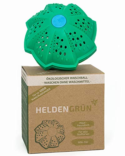 Heldengrün Öko Waschball [TESTURTEIL:'GUT'] - Nachhaltig Waschen ohne Waschmittel - Laborgeprüfte Qualität - Ideal für Umwelthelden, Allergiker und Familien - Bio Waschkugel mit 4-fach Mineralformel