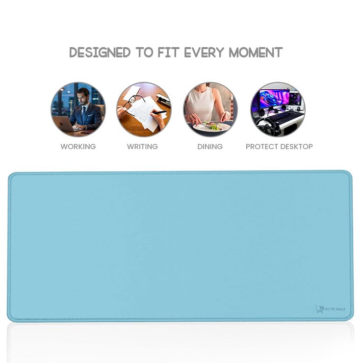 Image of Desk Mat 60x30 cm (11 x 23 inch) Sea Blue | Large Mouse Pad for Office Computer Laptop Keyboard | Waterproof Anti-Slip Rubber Base Desk Mat