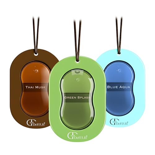 Car Hanging Perfume Long Lasting – Defeur Lumi Premium Hanging Car Air Freshener Pack of 3 (Thai Musk, Blue Aqua, Green Splash) | Spill-Proof Pod | Rich Fragrance | 8g Each