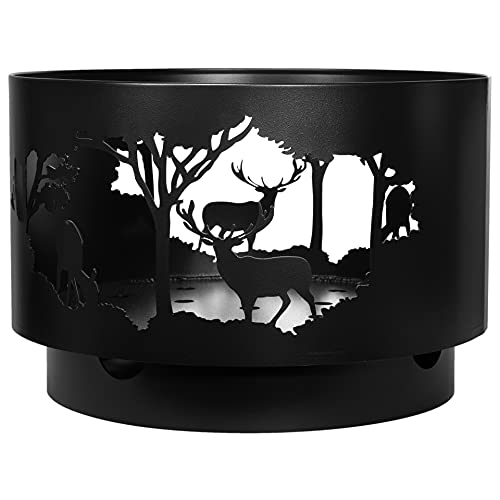 OXG 23' Round Black 11 Gauge Steel Deer Design USA Made No Assembly Fire Pit