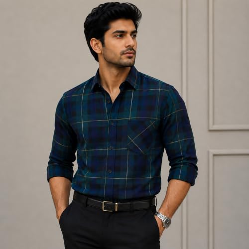 Image of BIGREAMS Premium 100% Cotton Checkered Unstitched Shirt Fabric For Men's - 0% Color Fade, Summer Shirt Piece, Breathable Fabric, 150 CM WIDE