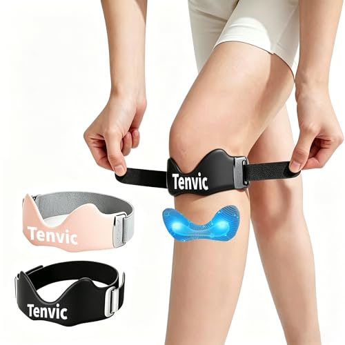 Tenvic Knee Strap Adjustable Patella Tendon Support Band with 0.3in 3D Silicone Airbag & Dual Anti-Slip Patellar Stabilizer Brace for Running Basketball Hiking Gym Men Women2Pcs