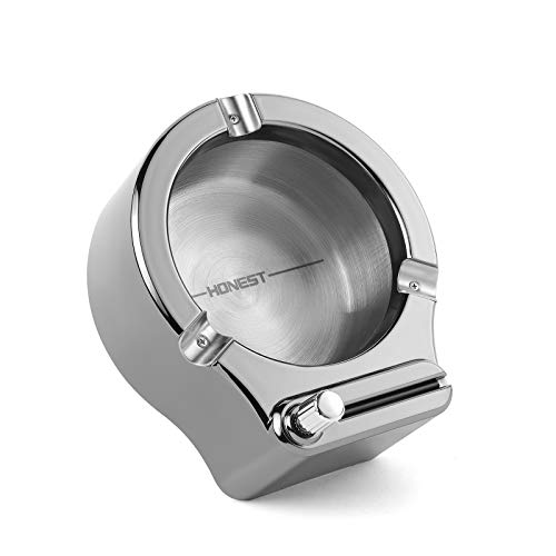 yusud Large Cigarette Ashtray with Permanent Match Lighter, Fancy Metal Ash Tray Set for Weed, Cool Ashtrays for Cigars Outdoor Indoor Decor in Home Office