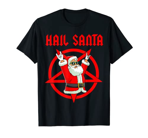 Hail Santa Divertido Navidad Heavy Metal Music Gifts Gothic Camiseta