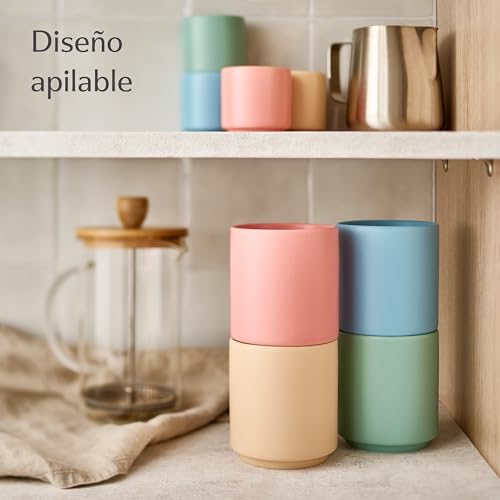 Miniatura 3 de Cosumy Tazas De Cafe - 4 Tazas Para Capuchino En Color Pastel - Cerámica Resistente Al Calor - Minimalista Apilable - Aptas Para Lavavajillas - 200 Ml
