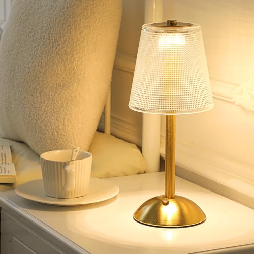 Image of Liliful 2 Pcs Cordless Table Lamp Rechargeable Touch LED Small Gold Portable Battery Operated USB-c Desk Lamp 3 Color Dimmable for Bedroom Living Room Dining (Gold,Retro Style)