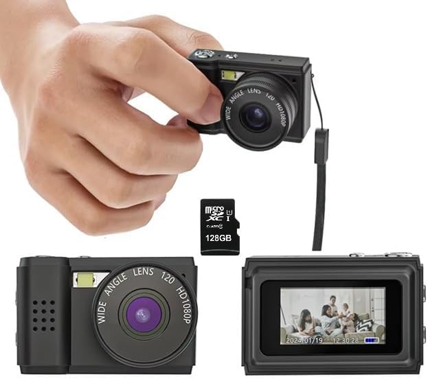 Mini cámara con llavero con pantalla HD de 0.96 pulgadas, tamaño de bolsillo, cámara digital portátil con tarjeta de 128 GB, 2 MP 1080P, grabadora