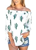 LOSRLY Women Off The Shoulder Floral Printed 3 4 Bandage Sleeve Blouse Casual Tops-Cactus XXL 18 20