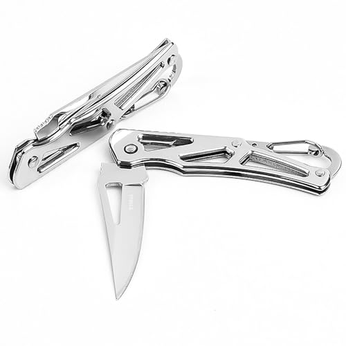 YiMai Navaja Plegable, 2 Piezas Pequeño Navaja de Bolsillo EDC con Llavero para Acampar, Pesca, Picnic, Cortar fruta (Plateado)