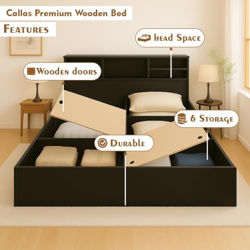 Image of Callas Trinity King Size Bed Engineered Wood with Box,Modern Design with Headboard with Box | Elegant Finish | Durable Structure | 1 Year Warranty with Free Installation