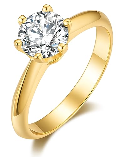 SecreTalk Moissanite Wedding Ring, Classic 1ct Engagement Ring for Women, 925 Sterling Silver with Gold Plated Moissanite Ring with Certificate of Authenticity