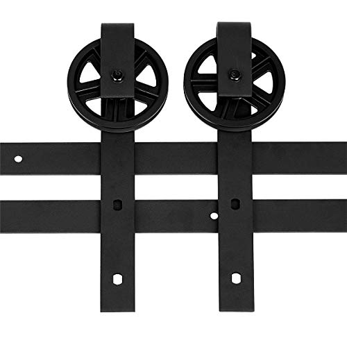 Image of Amazon Basics 6.6 ft Heavy Duty Sliding Barn Door Hardware Kit, Sturdy Big Wheel Design, Easy to Install, Fits 36 inch-40 inch Wide Panel, 1-3 /8 to 1-3 /4 inches Thickness, Black