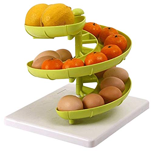 D-XinXin Spiraling Design Egg Fruit Skelter Dispenser Rack Storage Holder Freestanding Kitchen Accessory Display (Green)