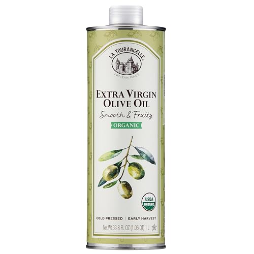 Image of La Tourangelle, Organic Extra Virgin Olive Oil, Cold-Pressed Early Harvest EVOO from Spain, Smooth & Fruity, 33.8 fl oz (1 Liter) - Spanish with Polyphenols for Cooking, Drizzling, Marinades, and Dipping
