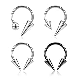BodyAce 16G Spike Septum Rings Horseshoe Nose Rings, Stainless Steel Daith Helix Tragus Cartilage Earrings Hoop, Rook Lobe Lip Piercing for Women Men (Hoops:8mm)