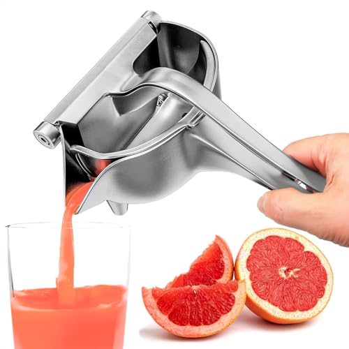 Y-me Aluminium Manual Fruit Juicer Orange Heavy Duty Juicer Hand Press Metal Lime Juicer Hand Instant, Steel Handle Simple Fruit Juicer Press Squeezer Citrus Collectible Figure (Silver)