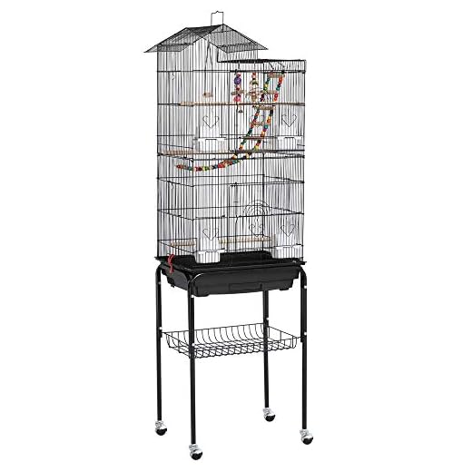 Yaheetech Jaula para Pájaros Jaula con Soporte Ruedas para Canarios Jaula Mascota 46 x 35 x 158,5 cm